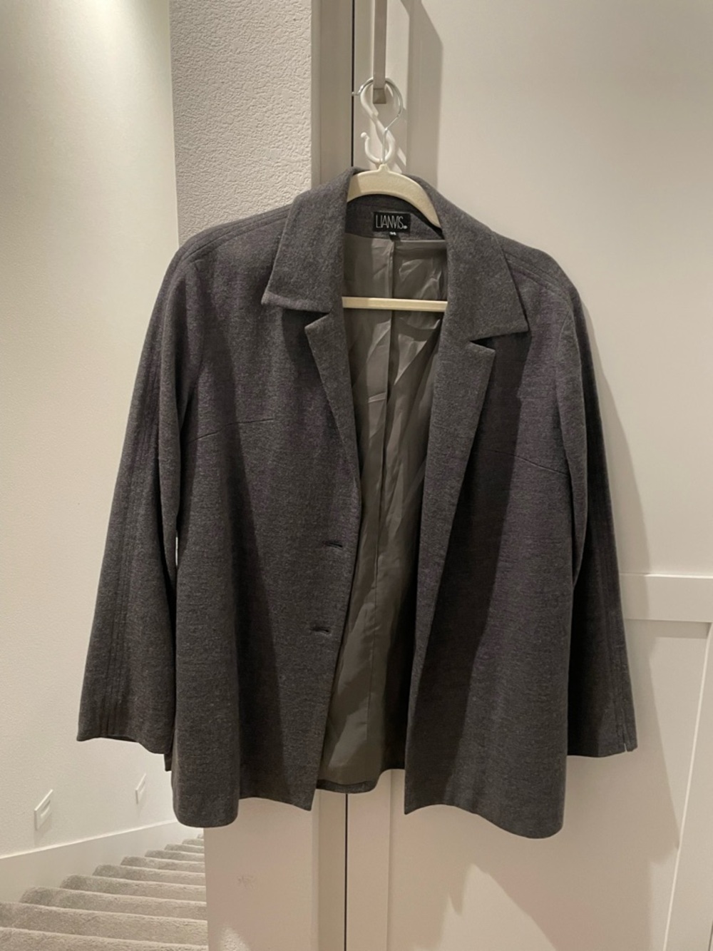 Gray Wool Blend Open Blazer
